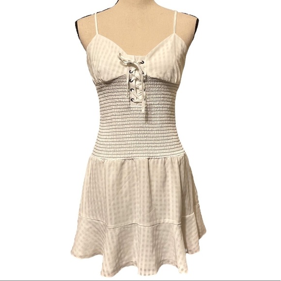The East Order Revolve Chance Mini Dress Lace Up in White Women's Medium - Picture 2 of 12